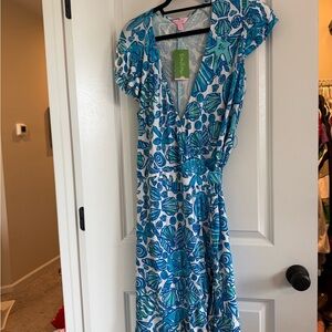 Lilly Pulitzer Blue & White Seashell Print Wrap Dress